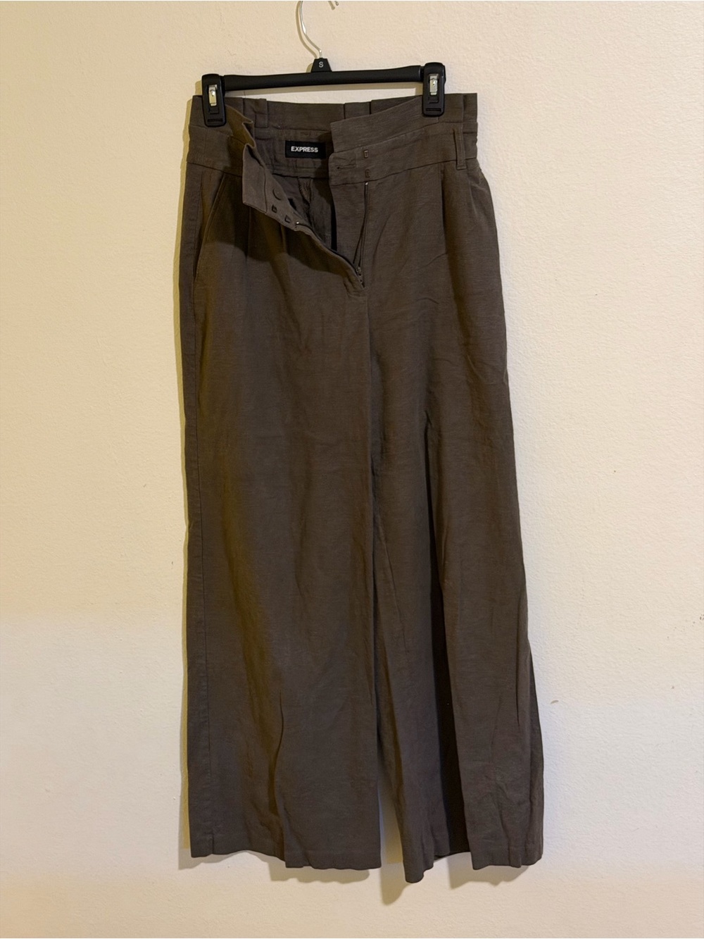 Express Wide-Leg Linen-Blend Pants — Dark Taupe
